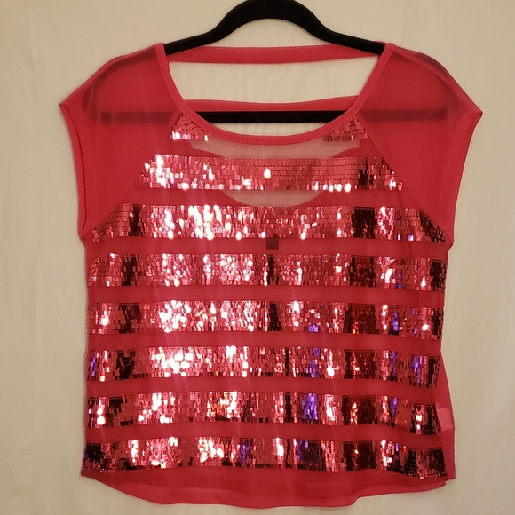 2B bebe pink sequence top | sheer shirt.. NWOT - Picture 7 of 7